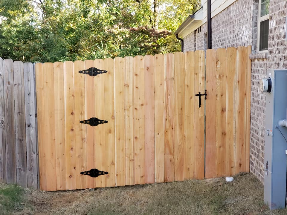 Close-up view of new wood fence planks and construction quality