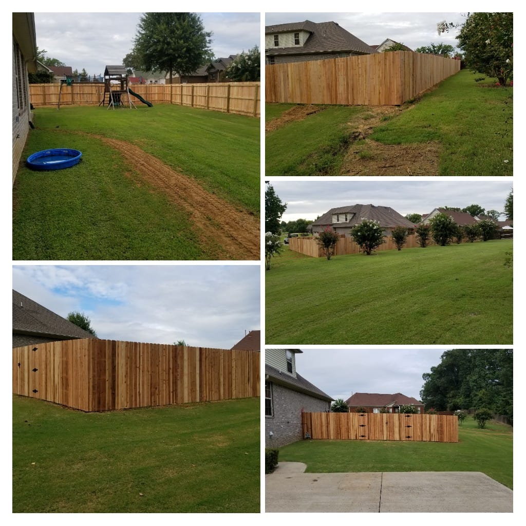 Collage of four completed wood fence installation projects